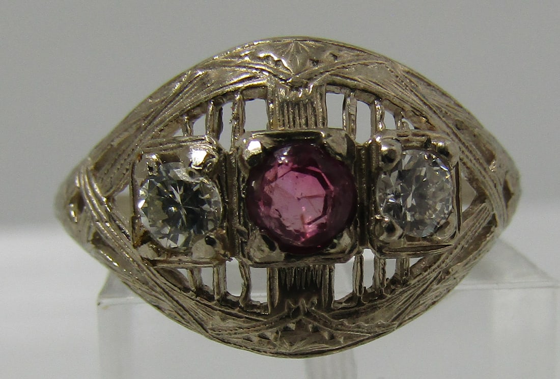 RUBY DIAMOND 14K GOLD RING FILIGREE ANTIQUE (1 of 5)