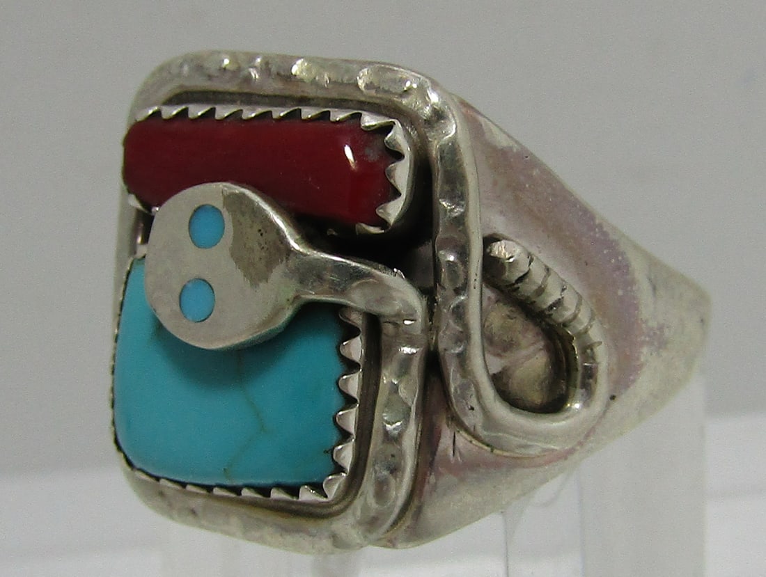 EFFIE C TURQUOISE CORAL SNAKE RING STERLING SILVER (1 of 3)