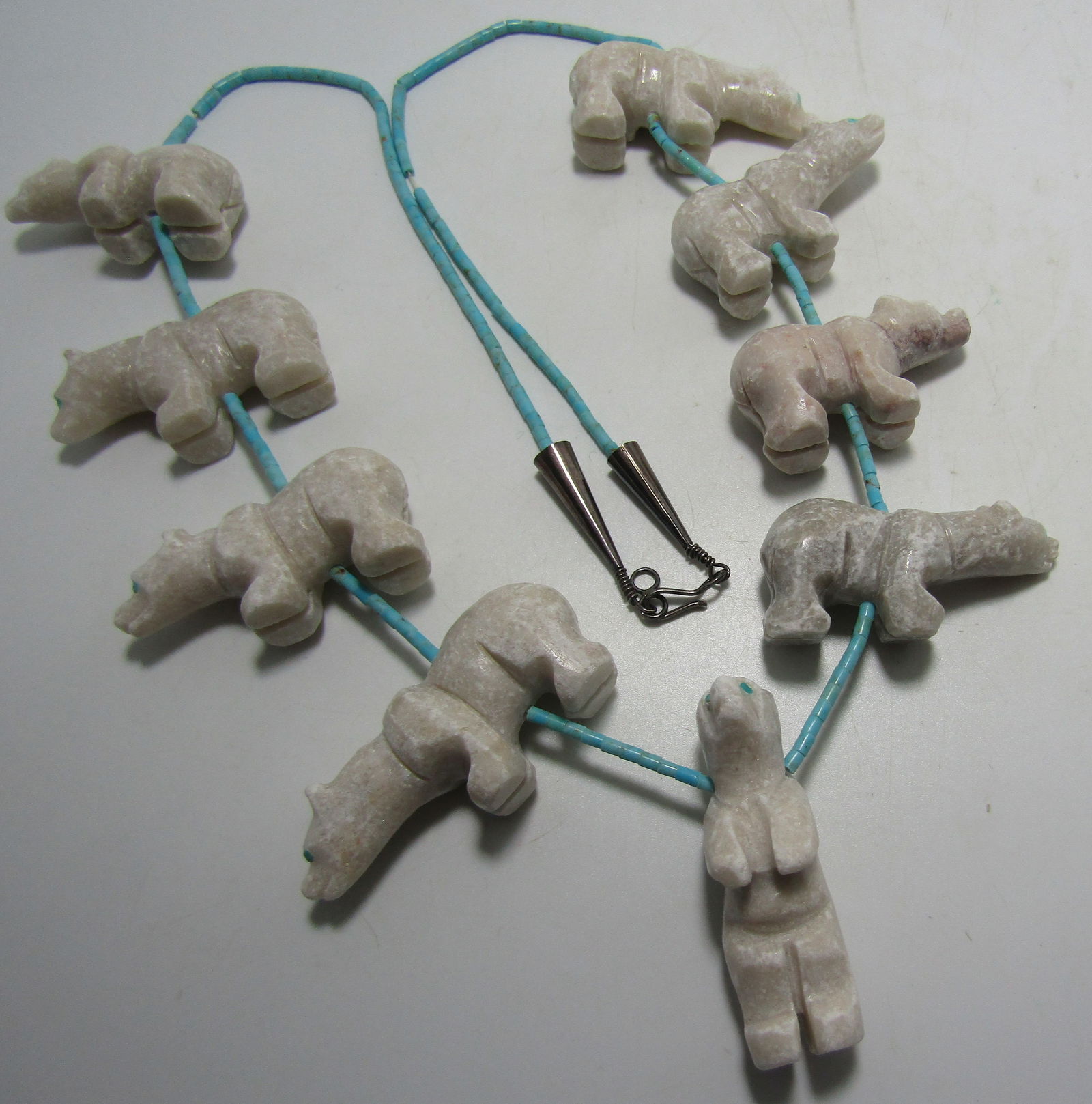 TURQUOISE & AGATE BEAR FETISH NECKLACE INLAID EYES (1 of 3)