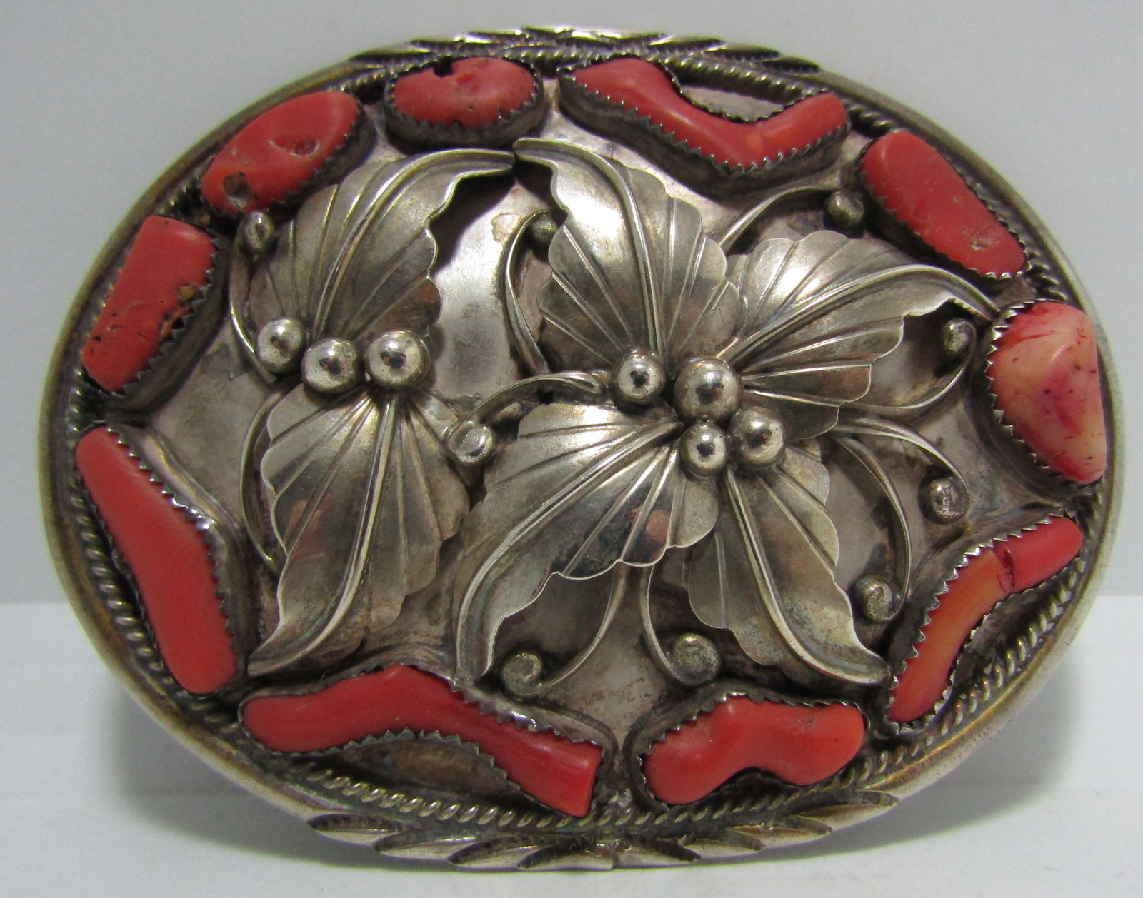 "TKE" CORAL BELT BUCKLE STERLING SILVER (1 of 3)