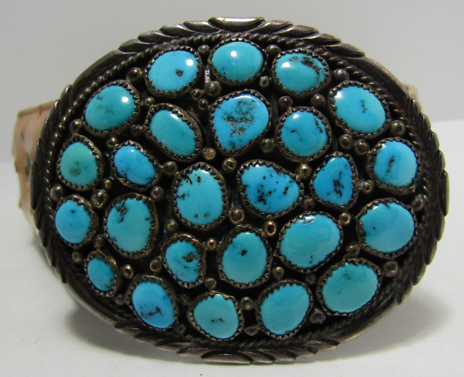 "S" TURQUOISE CLUSTER BELT BUCKLE STERLING SILVER (1 of 5)