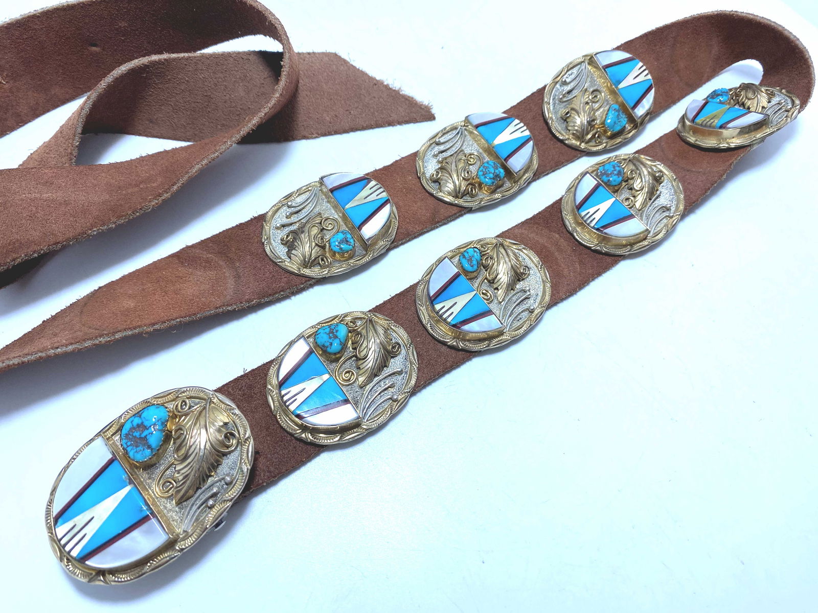 STERLING ZUNI TURQUOISE CONCHO BELT MULTICOLOR (1 of 7)