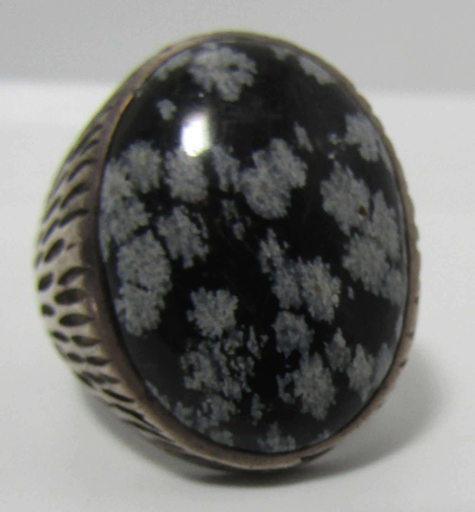 LARGE BLACK MOSSY AGATE RING STERLING SILVER (1 of 5)
