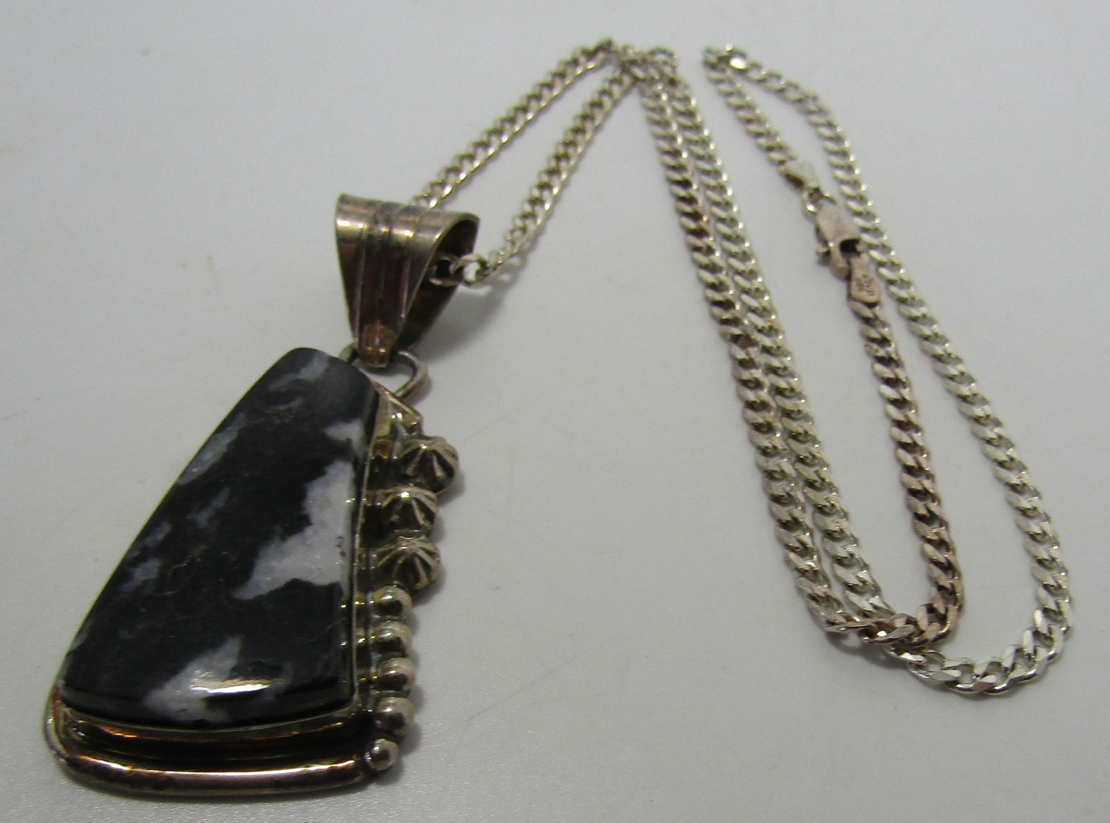 "RB" BLACK MOSSY AGATE NECKLACE STERLING SILVER (1 of 3)
