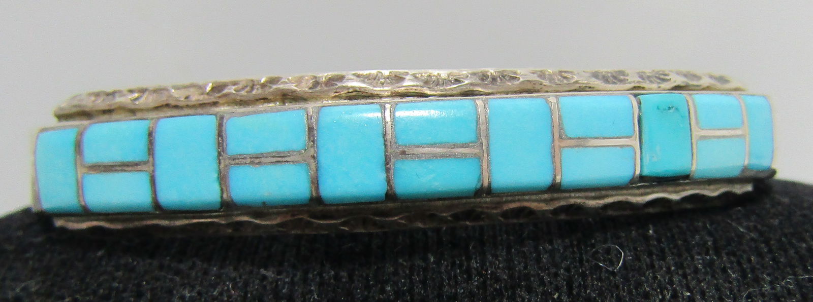 "H" TURQUOISE INLAY CUFF BRACELET STERLING SILVER (1 of 3)