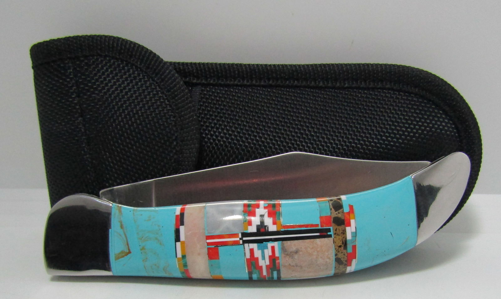 LARGE TURQUOISE FOLDING HUNTING KNIFE (1 of 4)