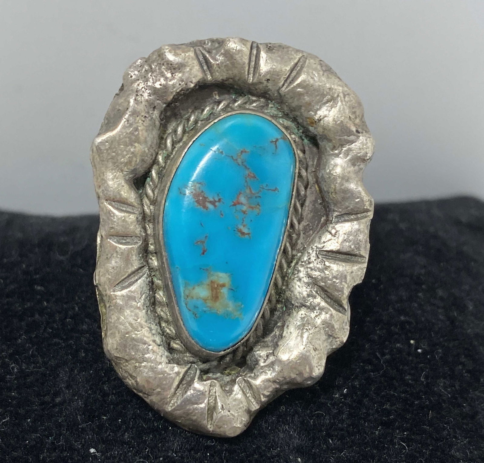 NAVAJO TURQUOISE STERLING SLAG RING (1 of 4)