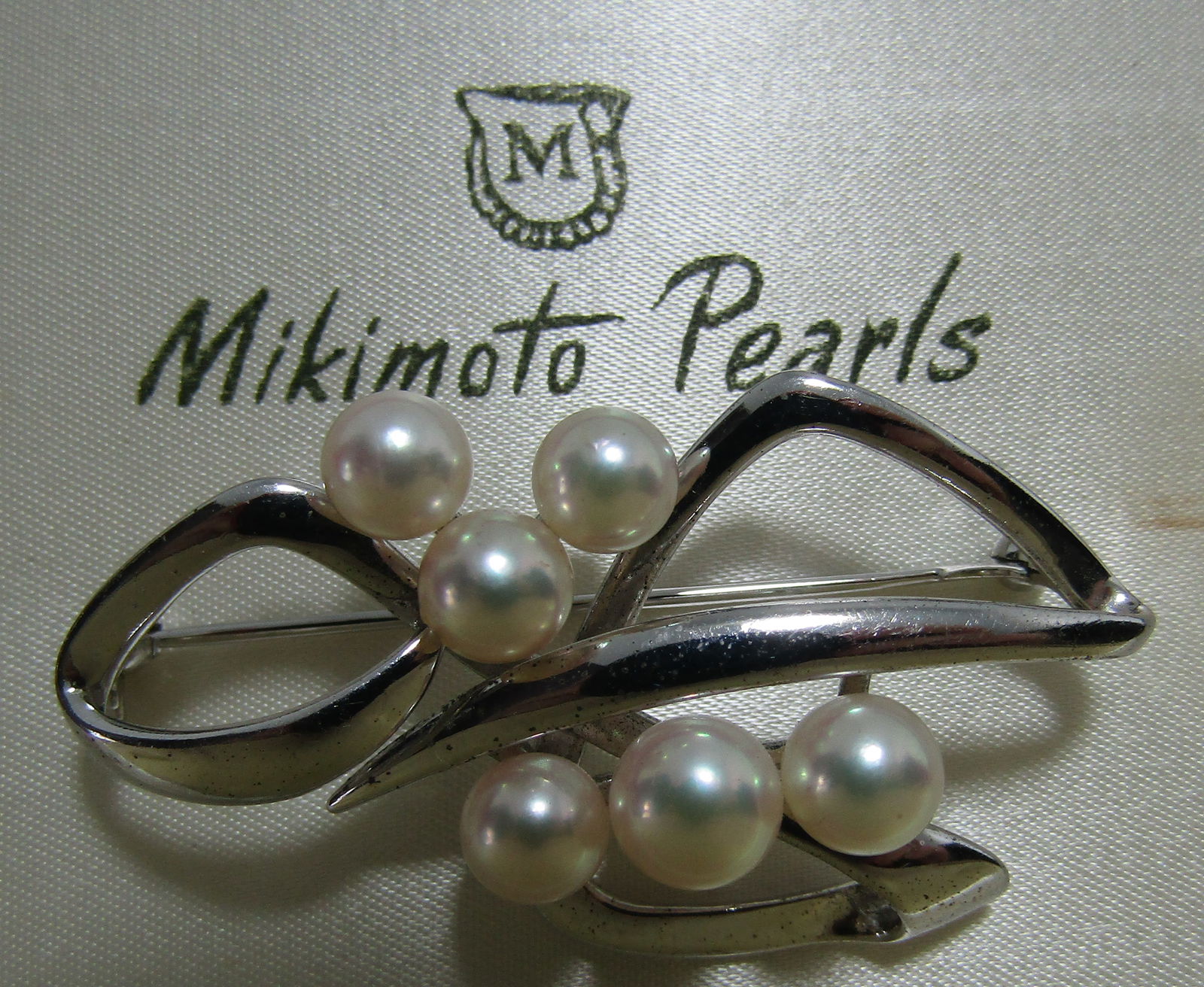 6-7MM MIKIMOTO 6 PEARL PIN BROOCH STERLING SILVER (1 of 4)