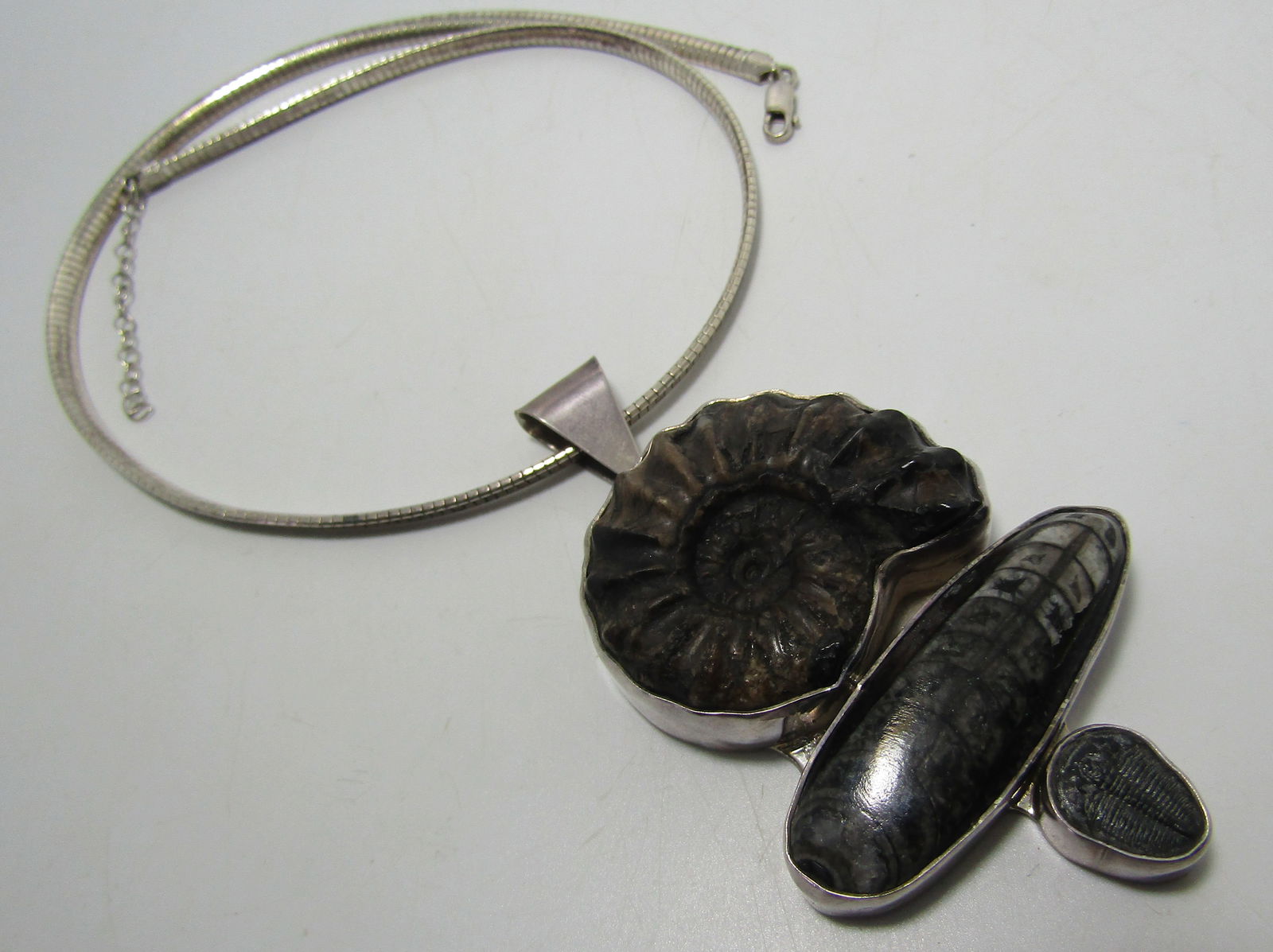 CHARLES ALBERT 3 FOSSIL NECKLACE STERLING SILVER (1 of 3)