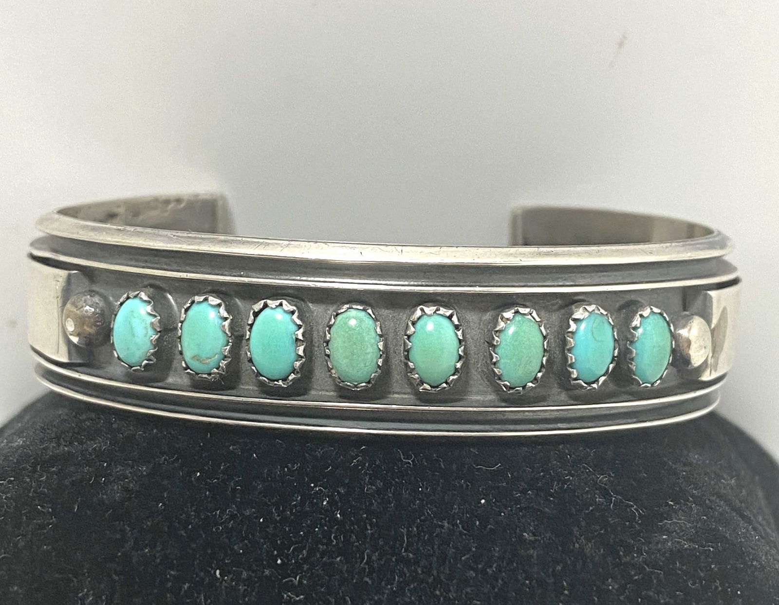 SIGNED MJ NAVAJO STERLING TURQUOISE BRACELET (1 of 4)