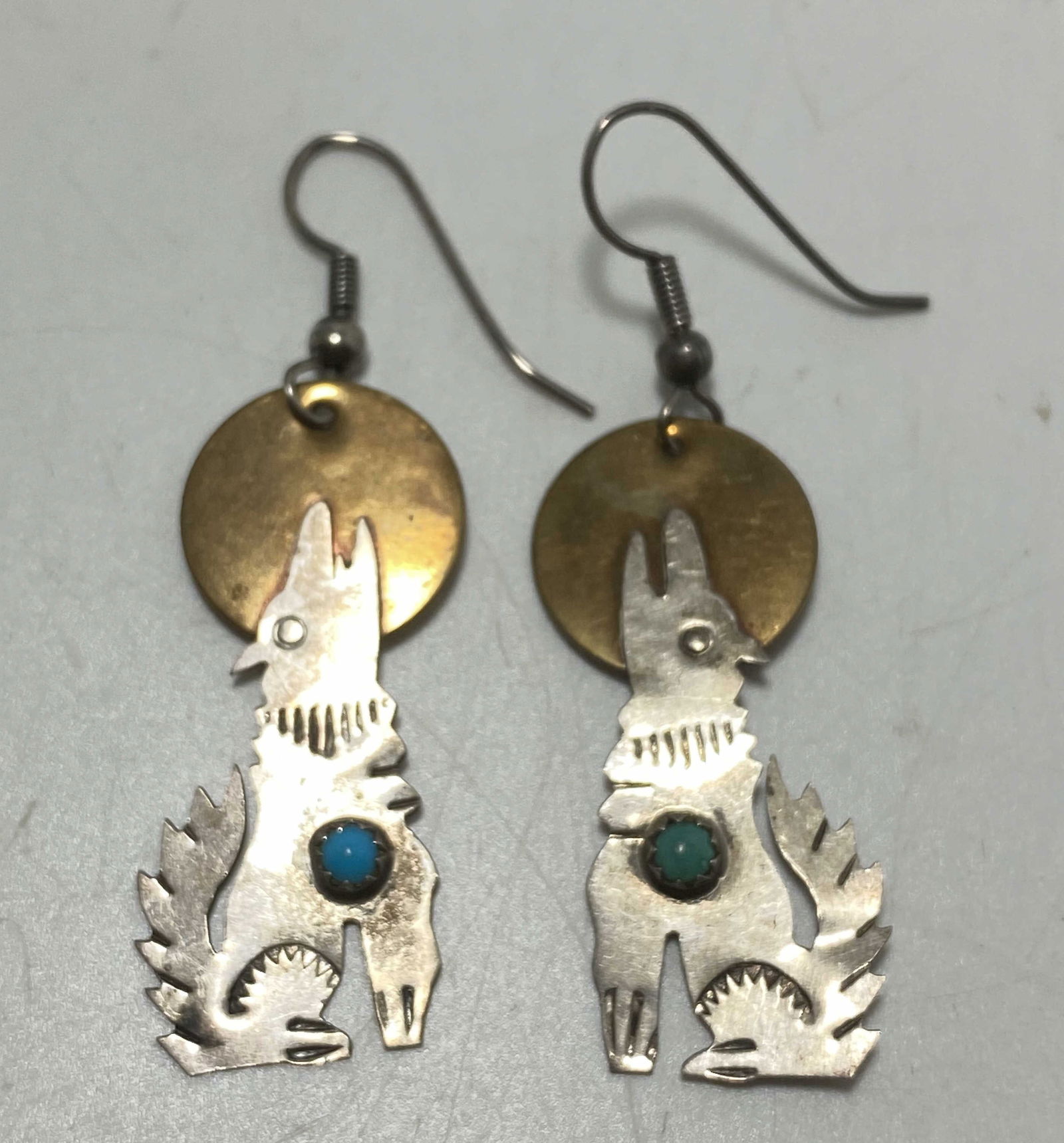 STERLING HOWLING WOLF MOON TURQUOISE EARRINGS (1 of 3)