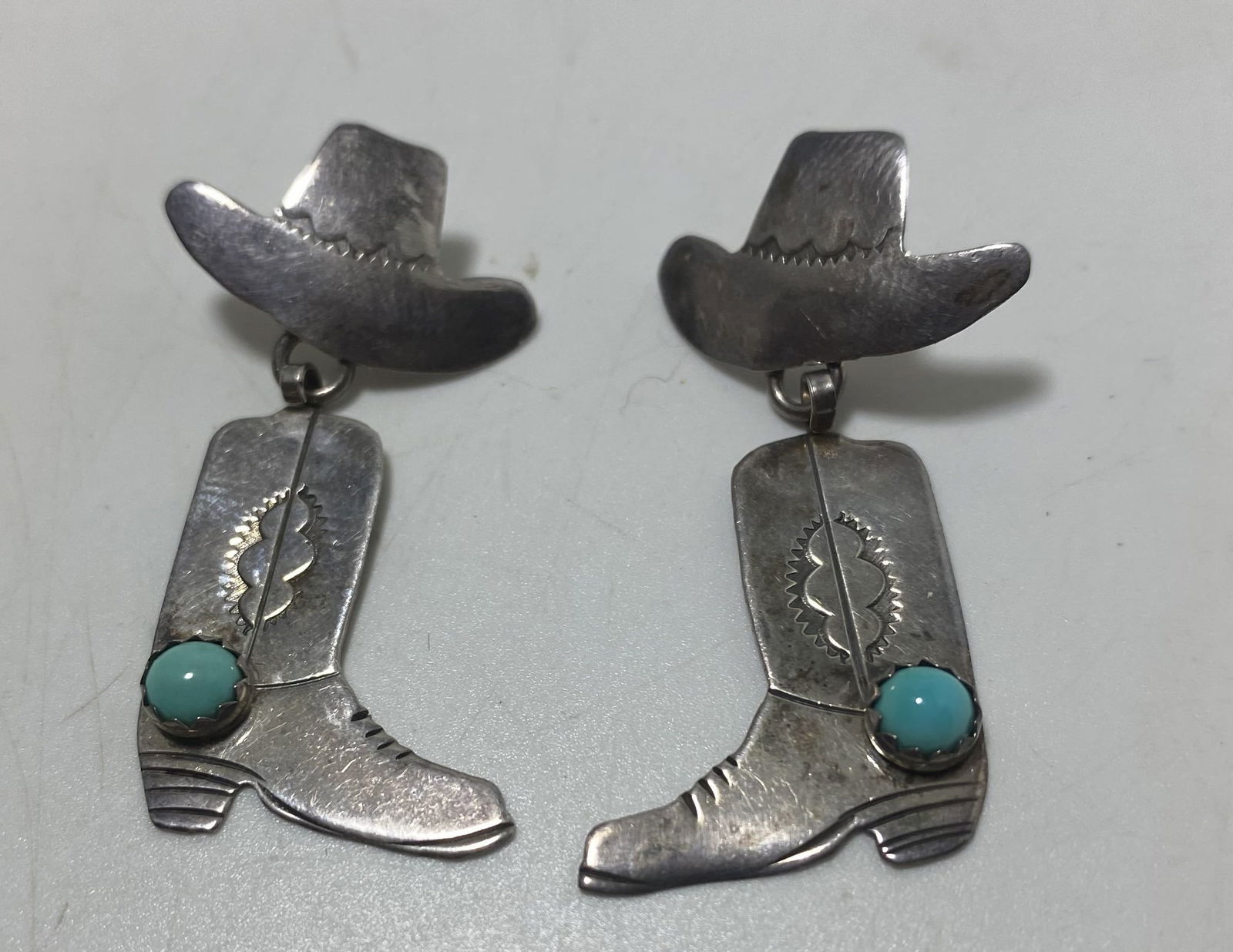 STERLING COWBOY BOOTS HATS TURQUOISE EARRINGS (1 of 4)