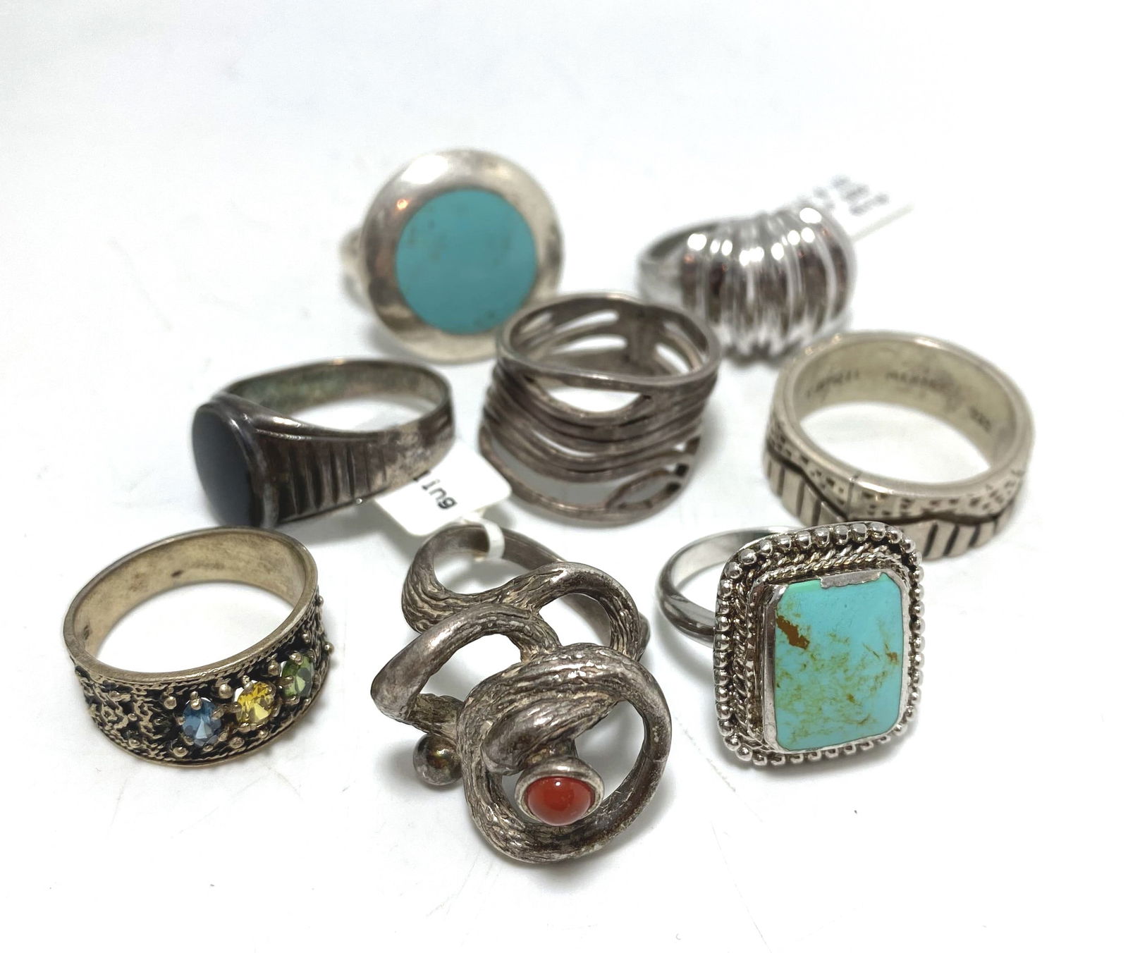 LOT 8 STERLING RINGS 55 GRAMS TURQUOISE ONYX (1 of 3)