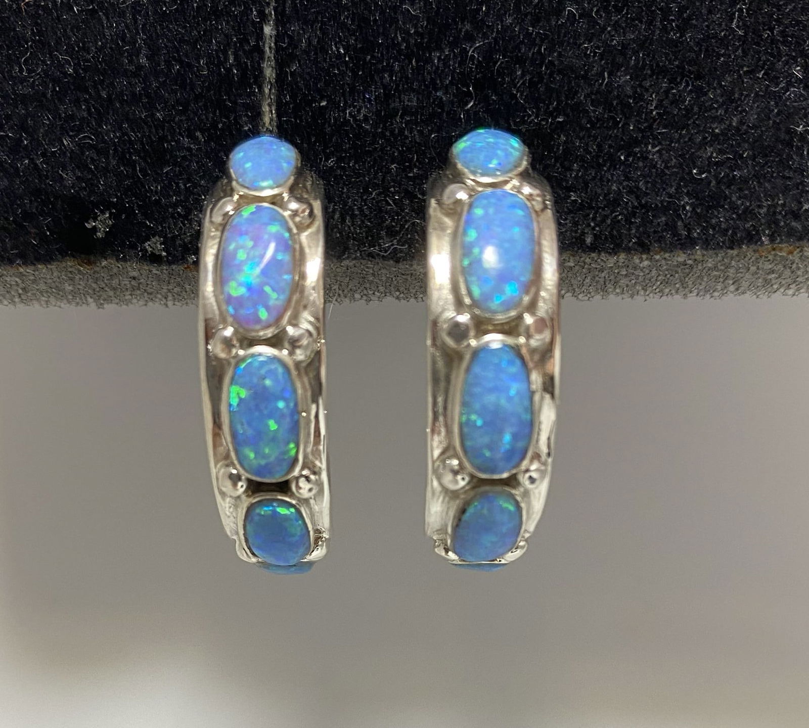 STERLING BLUE OPAL 1" HOOP EARRINGS (1 of 5)
