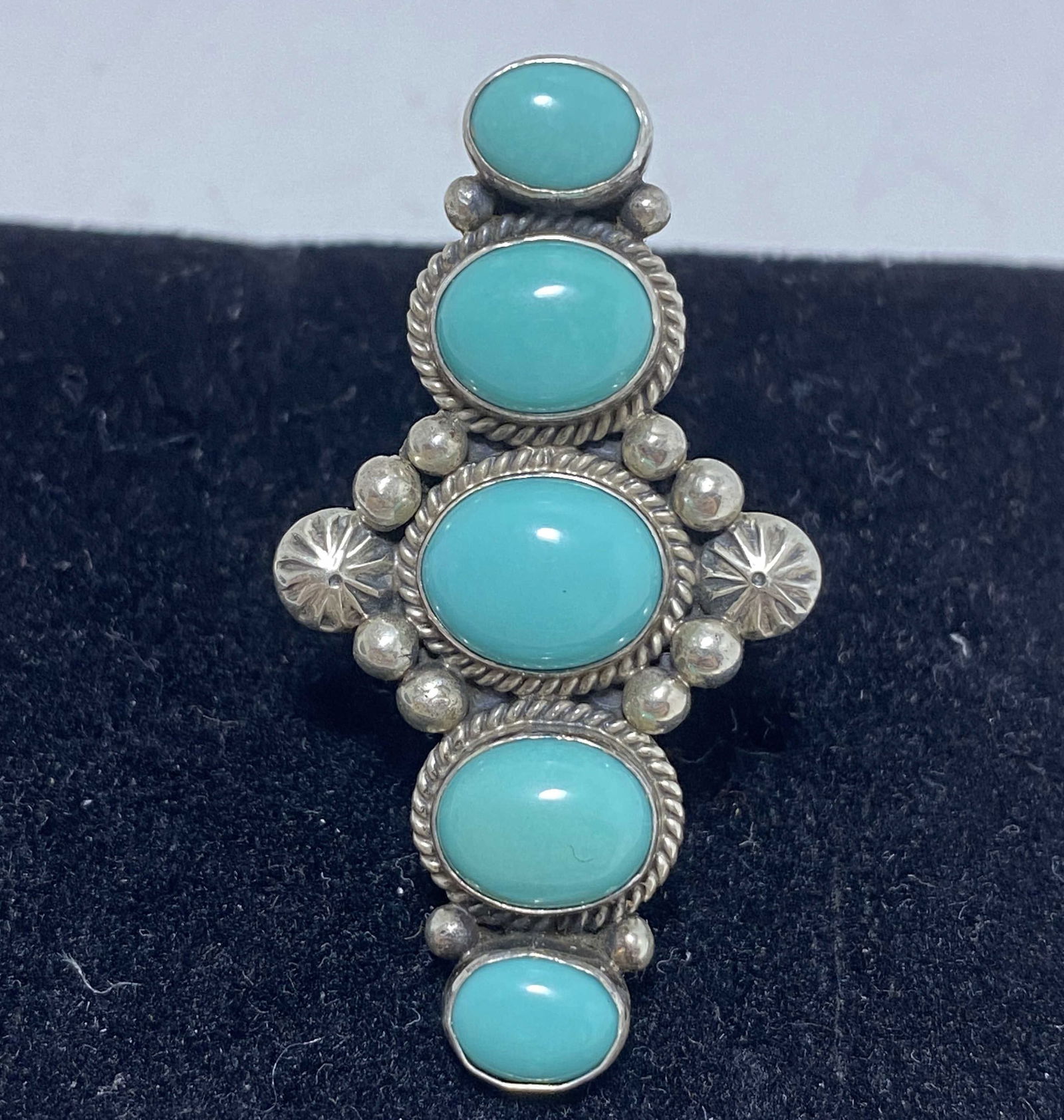 WYLIE NAVAJO STERLING TURQUOISE CLUSTER RING (1 of 3)