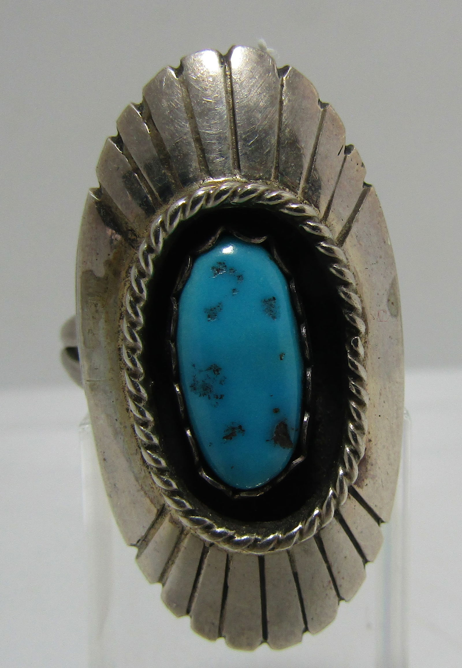 "ER" TURQUOISE RING STERLING SILVER SIZE 7.5 (1 of 4)