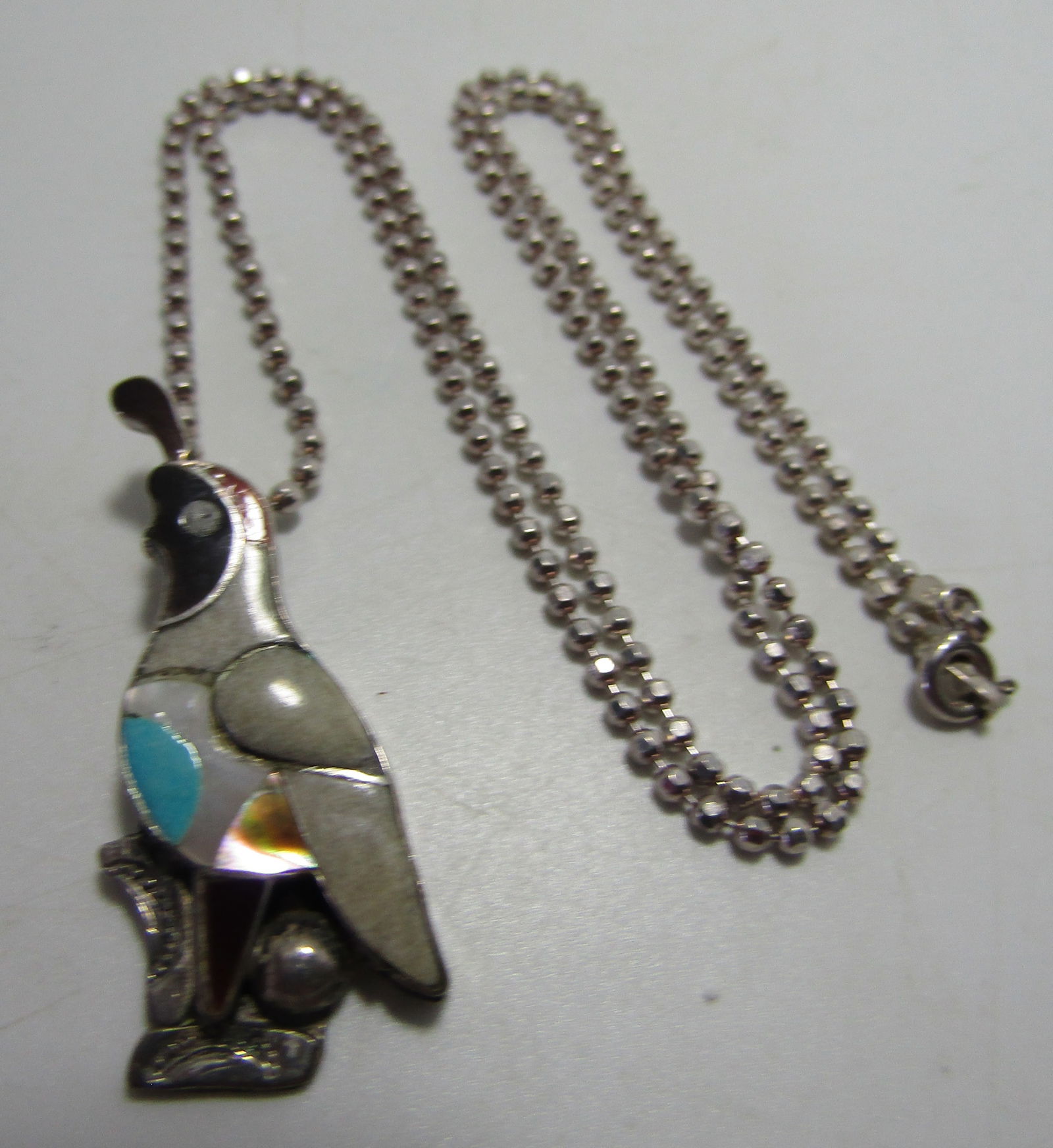 QUALO QUAIL INLAY PENDANT NECKLACE STERLING SILVER (1 of 4)