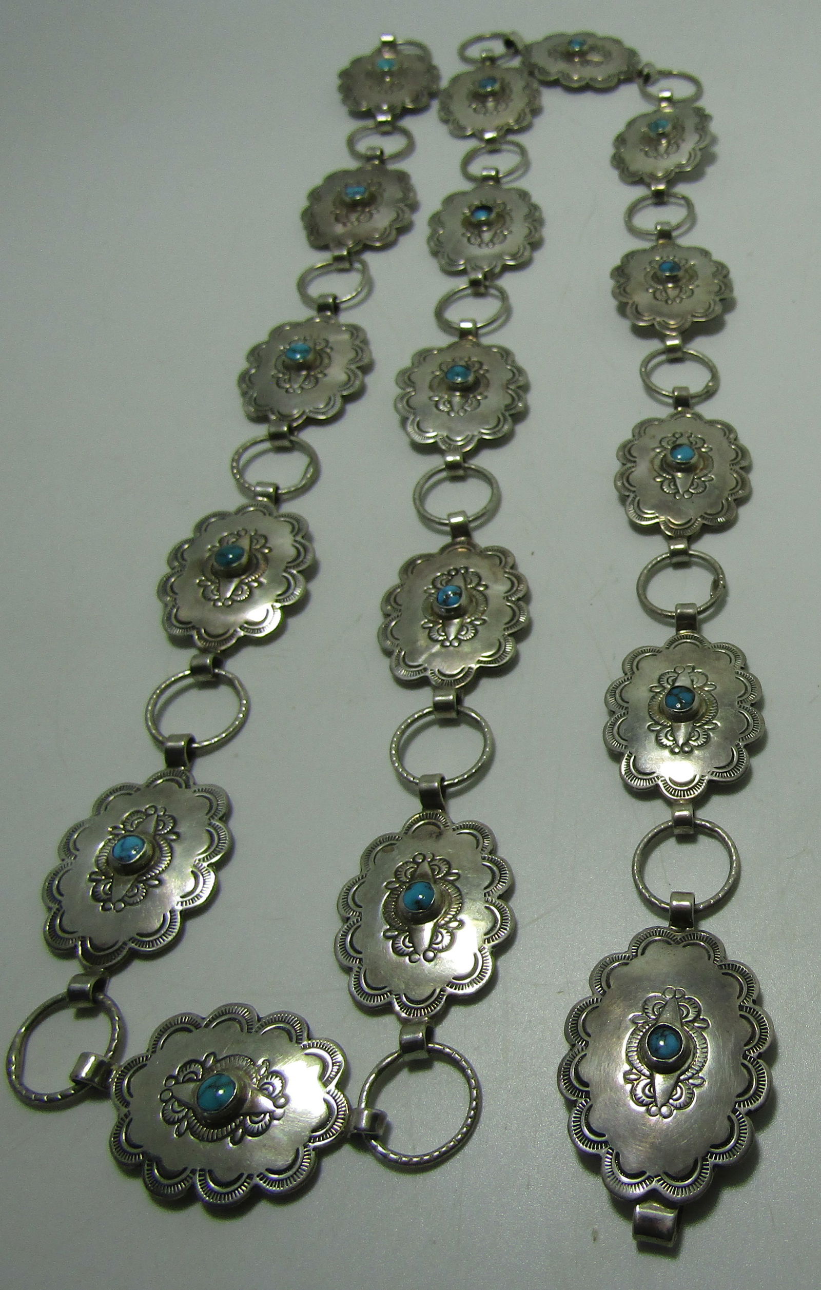 16 TURQUOISE CONCHO BELT STERLING SILVER & BUCKLE (1 of 3)