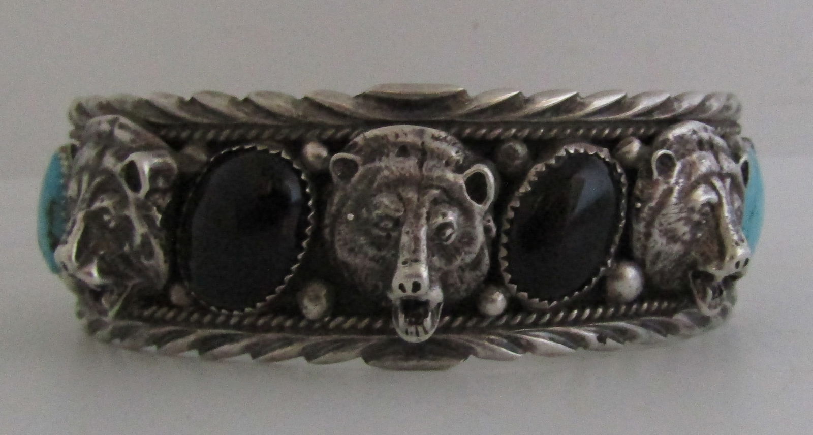 HUGE "JS" TURQUOISE CUFF BRACELET STERLING SILVER (1 of 10)