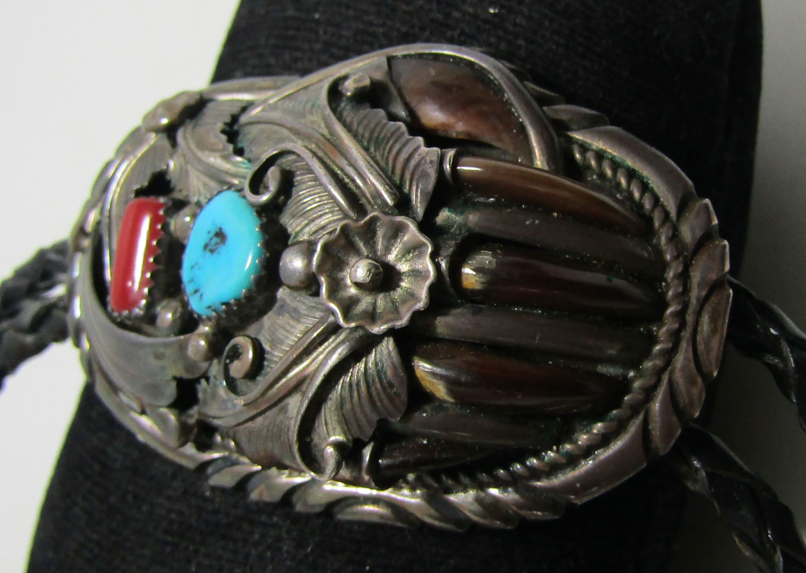 "RB" 5 CLAW & TURQUOISE BOLO TIE NECKLACE STERLING (1 of 5)