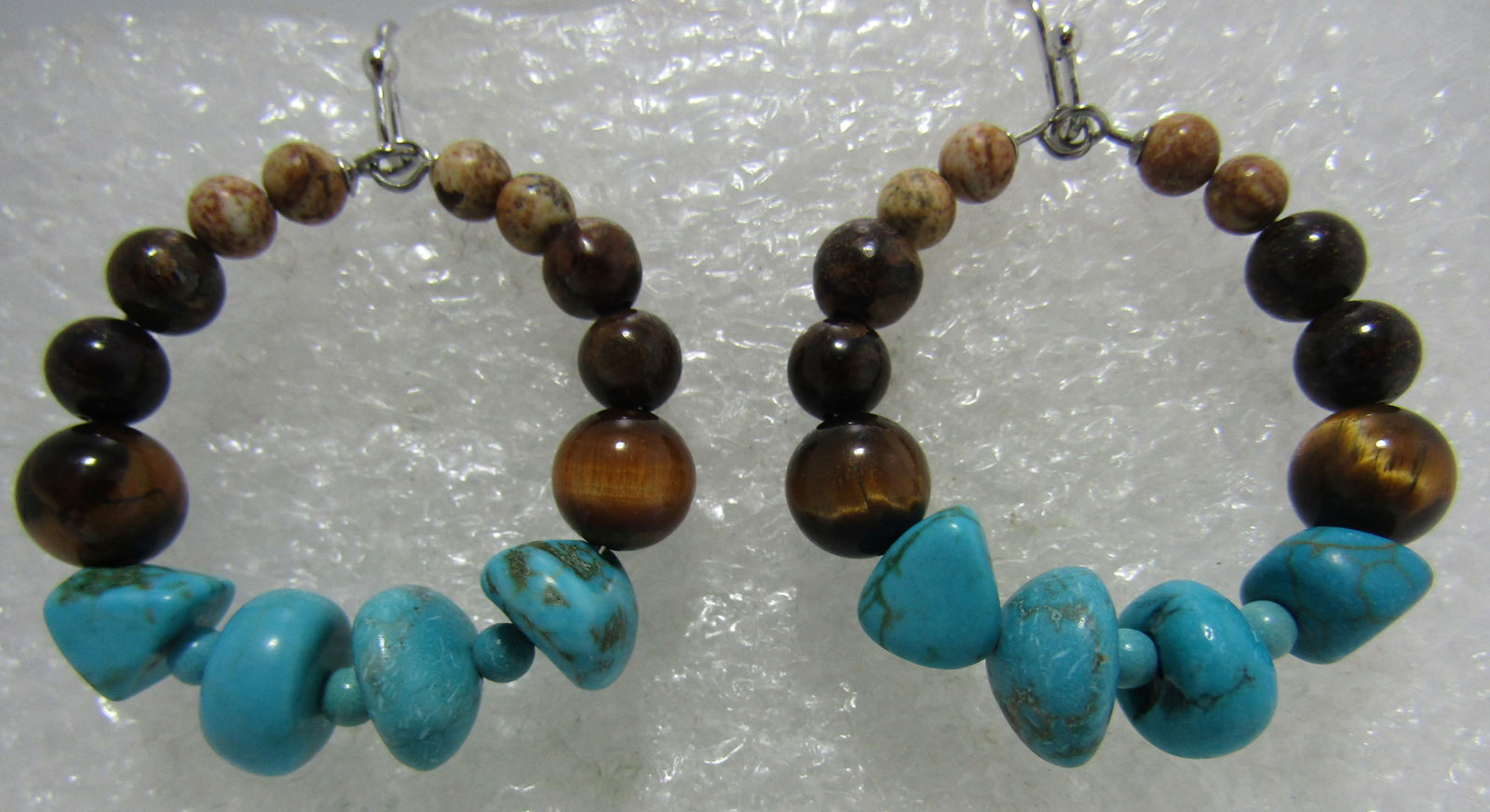TURQUOISE NUGGET TIGER EYE EARRINGS STERLING SILVE (1 of 3)