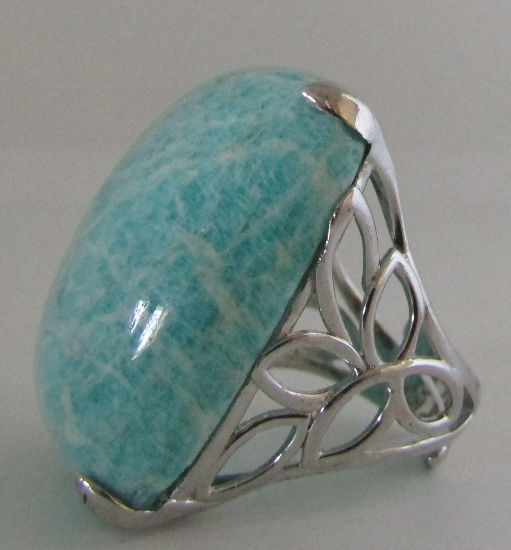 HUGE 70 CARAT AMAZONITE RING STERLING SILVER (1 of 5)