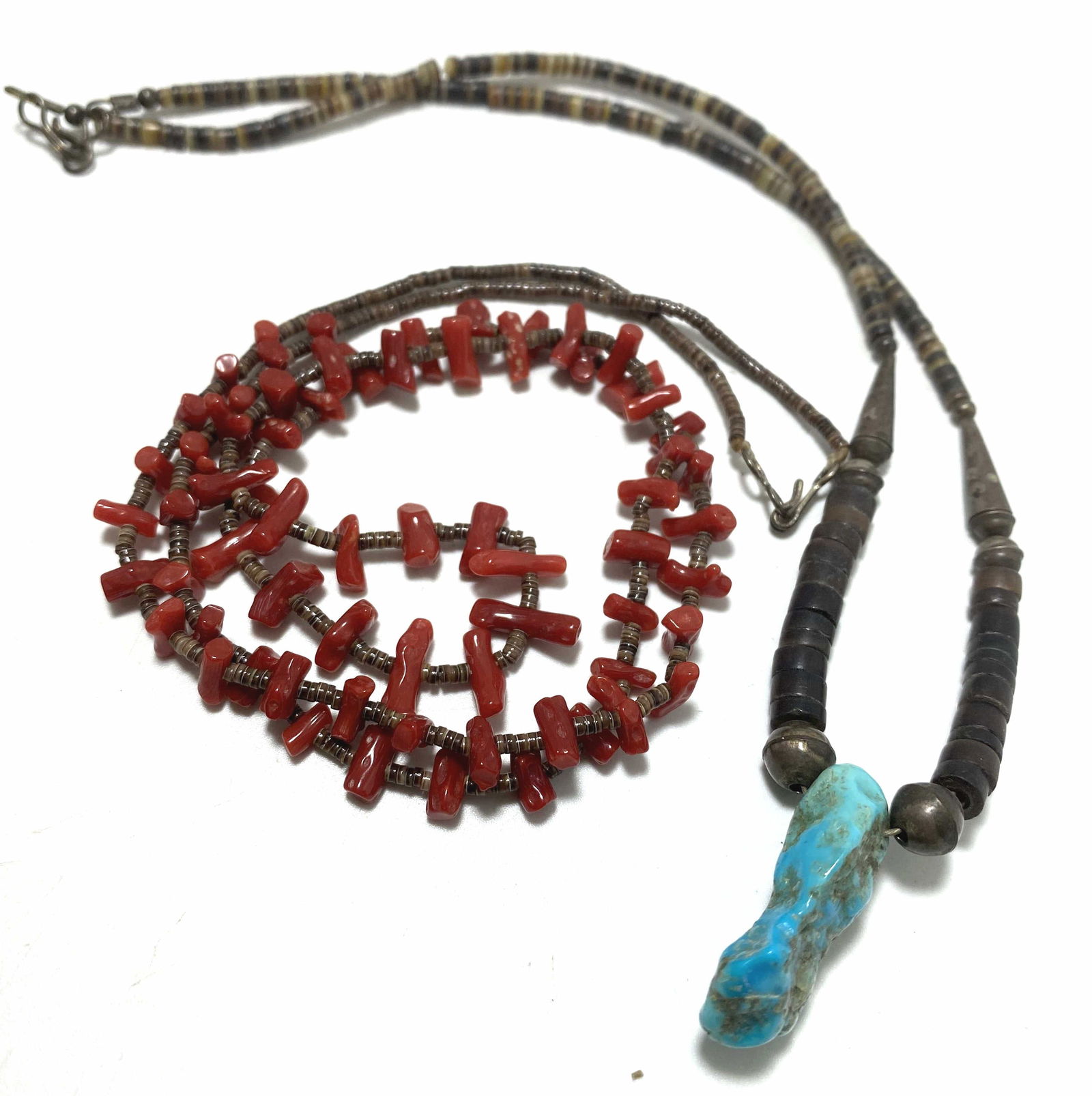 2 STERLING NAVAJO NECKLACES HEISHI CORAL TURQUOISE (1 of 5)