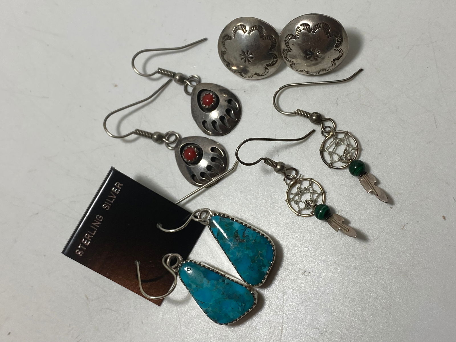 LOT 4 STERLING NAVAJO EARRINGS CORAL TURQUOISE (1 of 4)