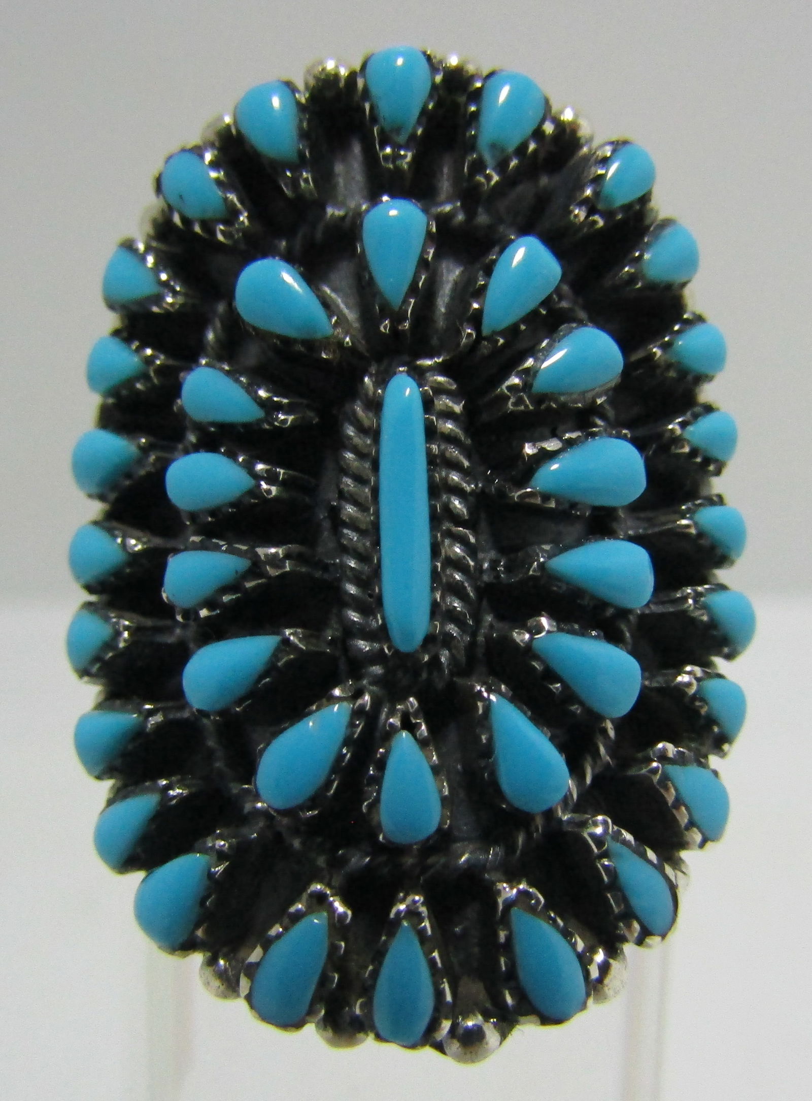 TURQUOISE CLUSTER RING STERLING SILVER PETIT POINT (1 of 4)