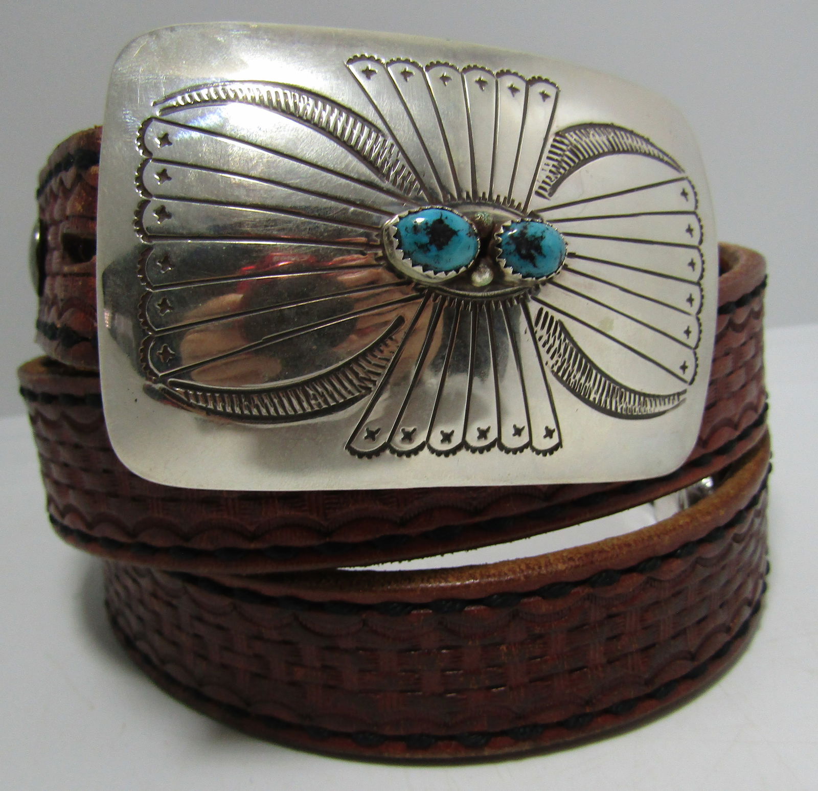 EYEBALL TURQUOISE BELT BUCKLE STERLING SILVER 43" (1 of 6)