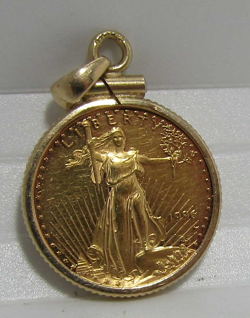 1996 5 DOLLAR GOLD COIN 14K BEZEL PENDANT CHARM (1 of 3)