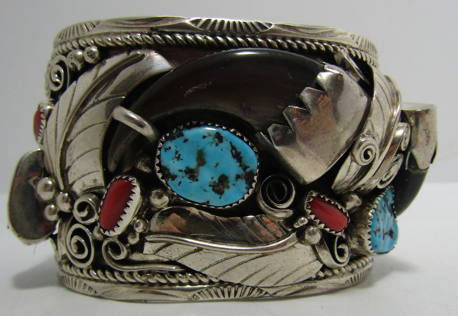 HT" 3 BEAR CLAW TURQUOISE BRACELET STERLING SILVER (1 of 7)
