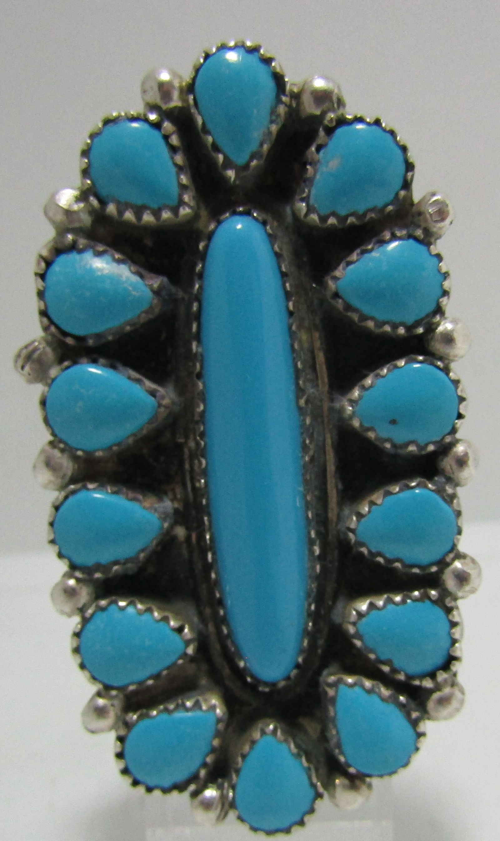 "HC"  TURQUOISE CLUSTER RING STERLING SILVER SZ10 (1 of 3)