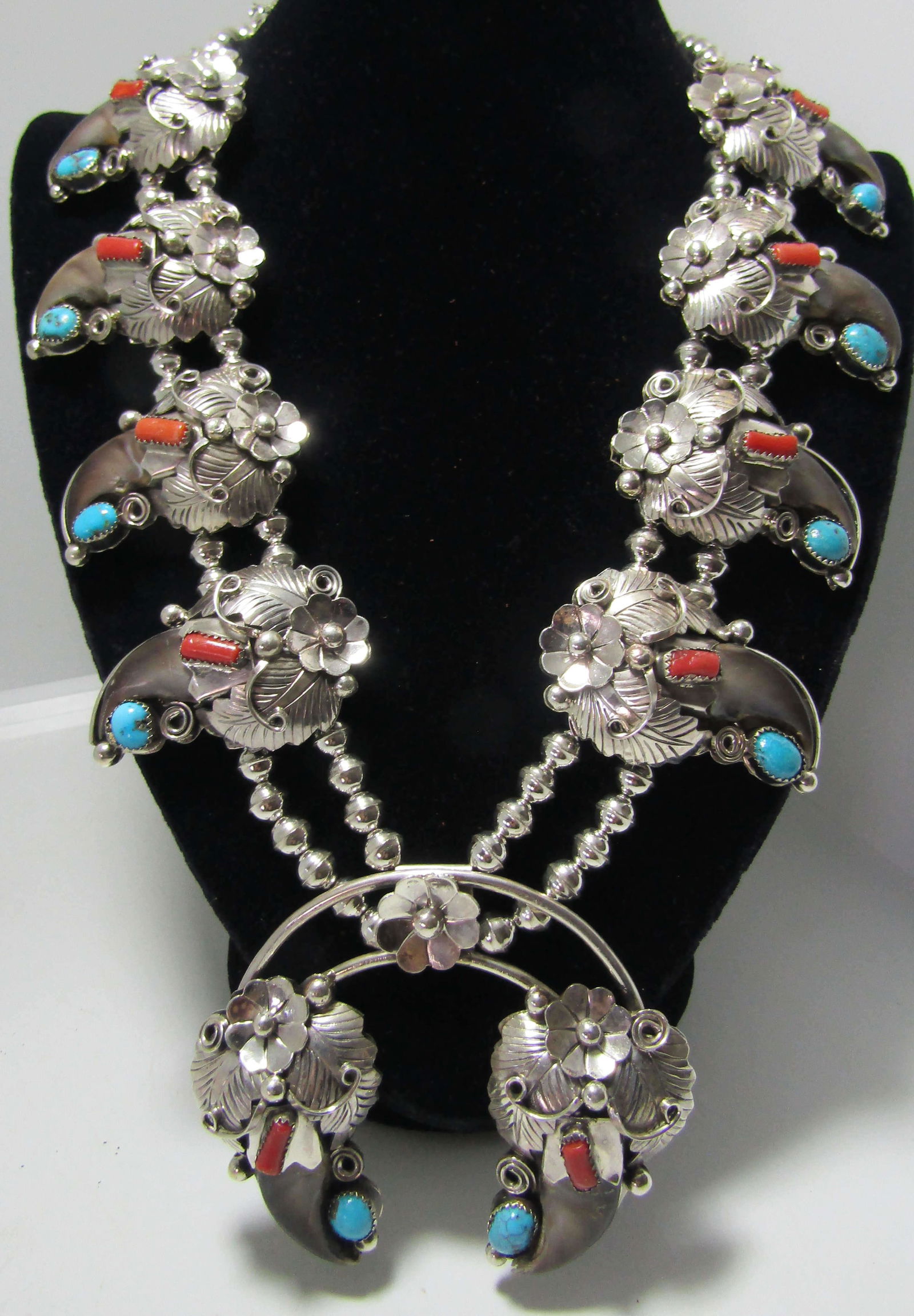 BEAR CLAW SQUASH BLOSSOM STERLING SILVER TURQUOISE (1 of 7)