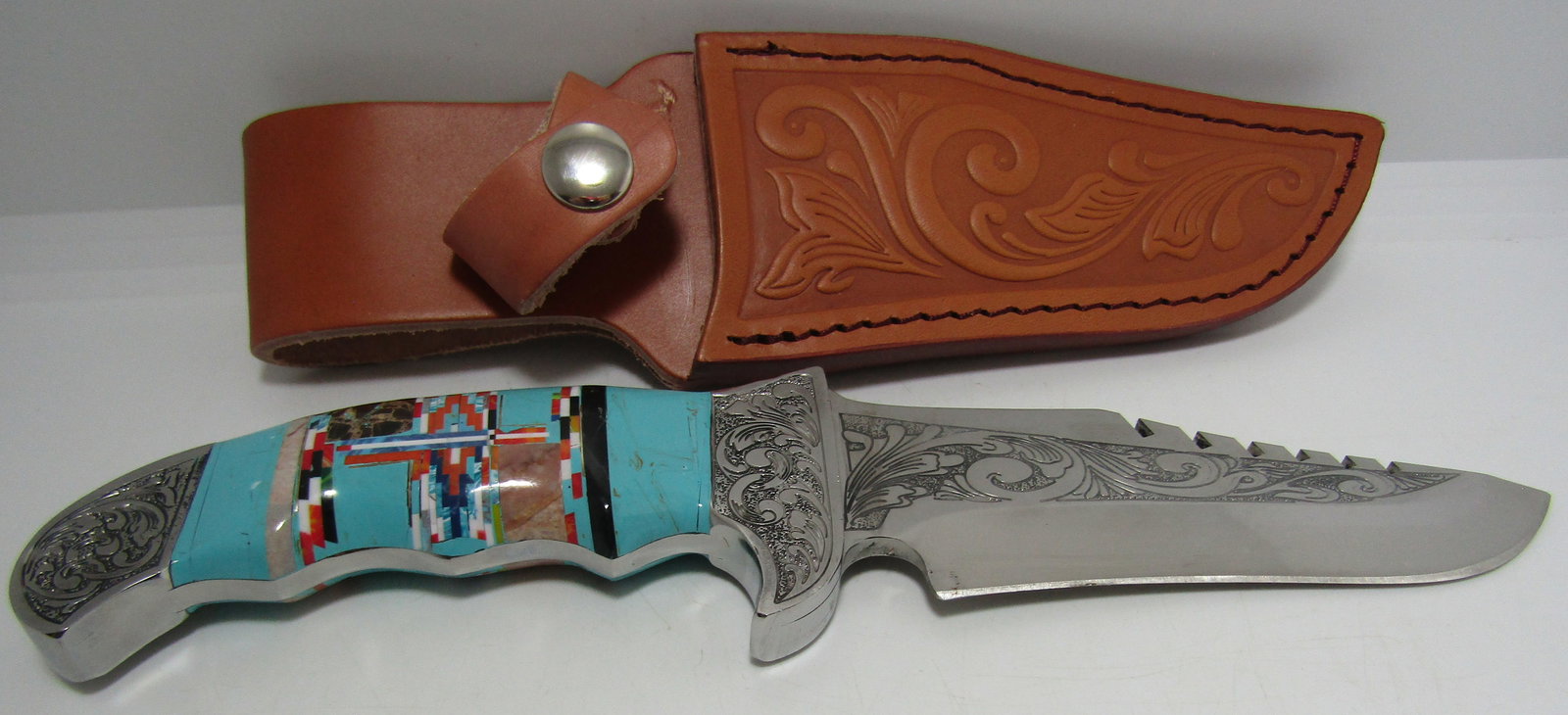 TURQUOISE INLAY HUNTING KNIFE W SHEATH (1 of 3)