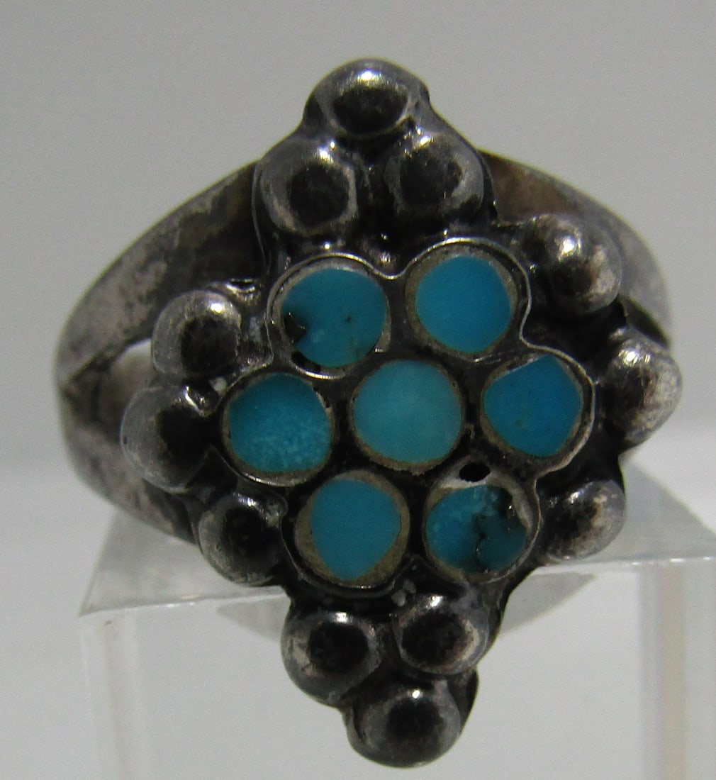 INLAY TURQUOISE RING STERLING SILVER SIZE 6.5 (1 of 6)
