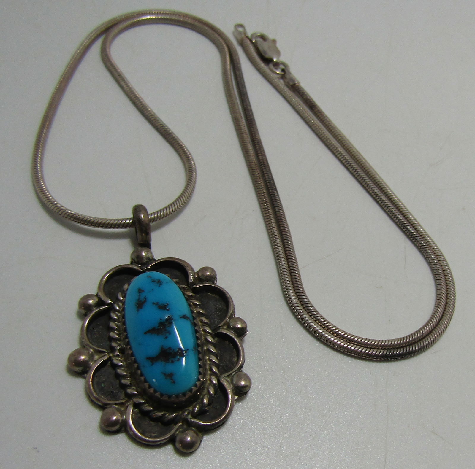 "S" GEM TURQUOISE PENDANT NECKLACE STERLING SILVER (1 of 3)