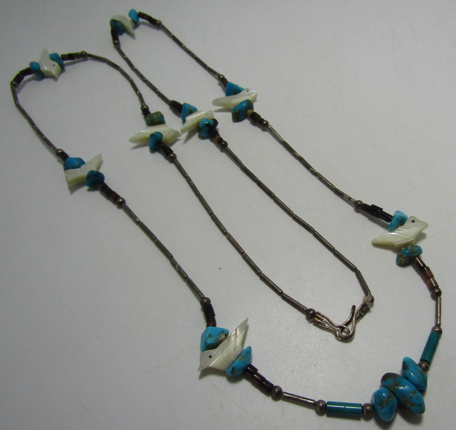 32" BIRD FETISH NECKLACE TURQUOISE STERLING SILVER (1 of 3)