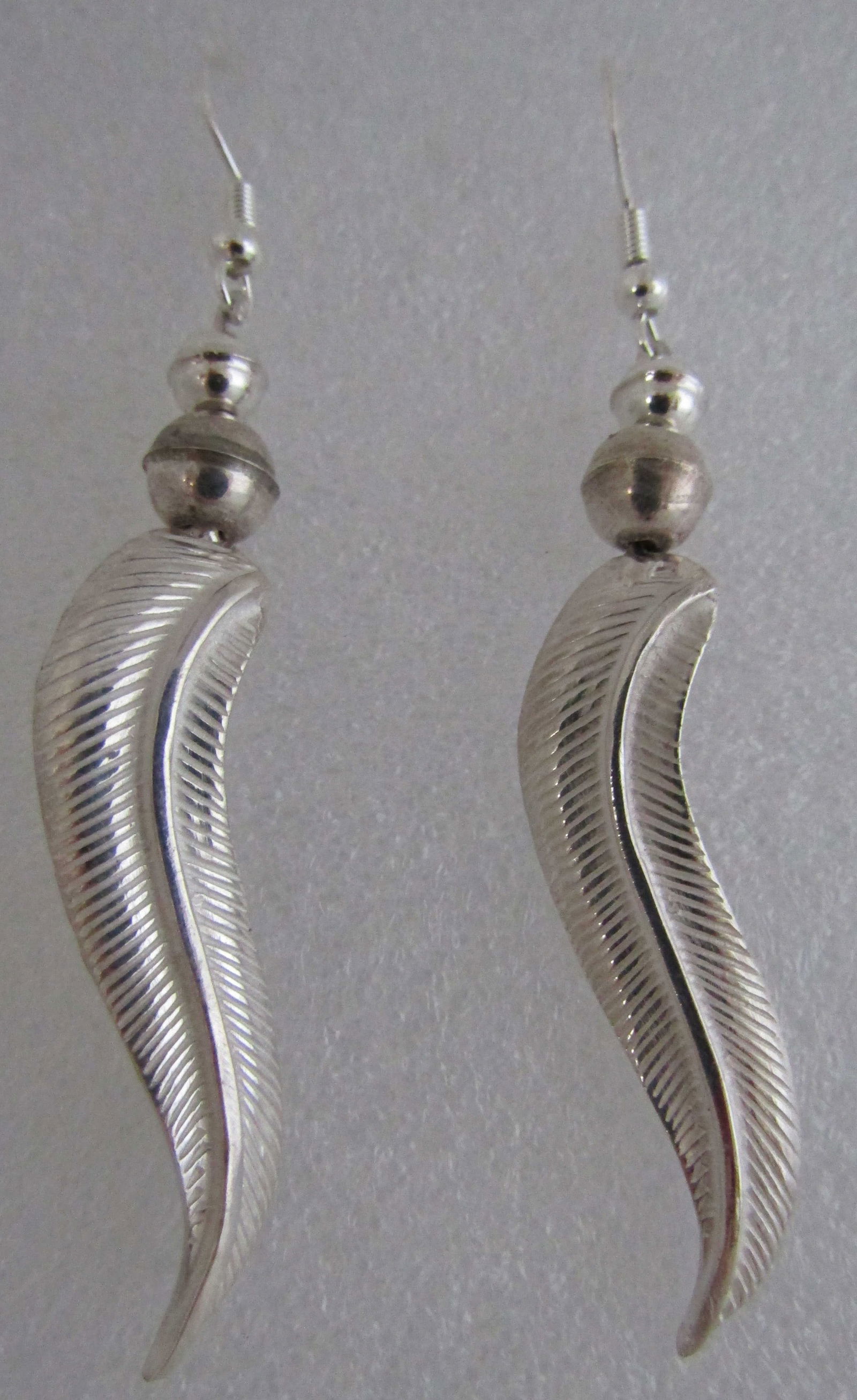 3" LARGE FEATHER EARRINGS STERLING SILVER (1 of 3)