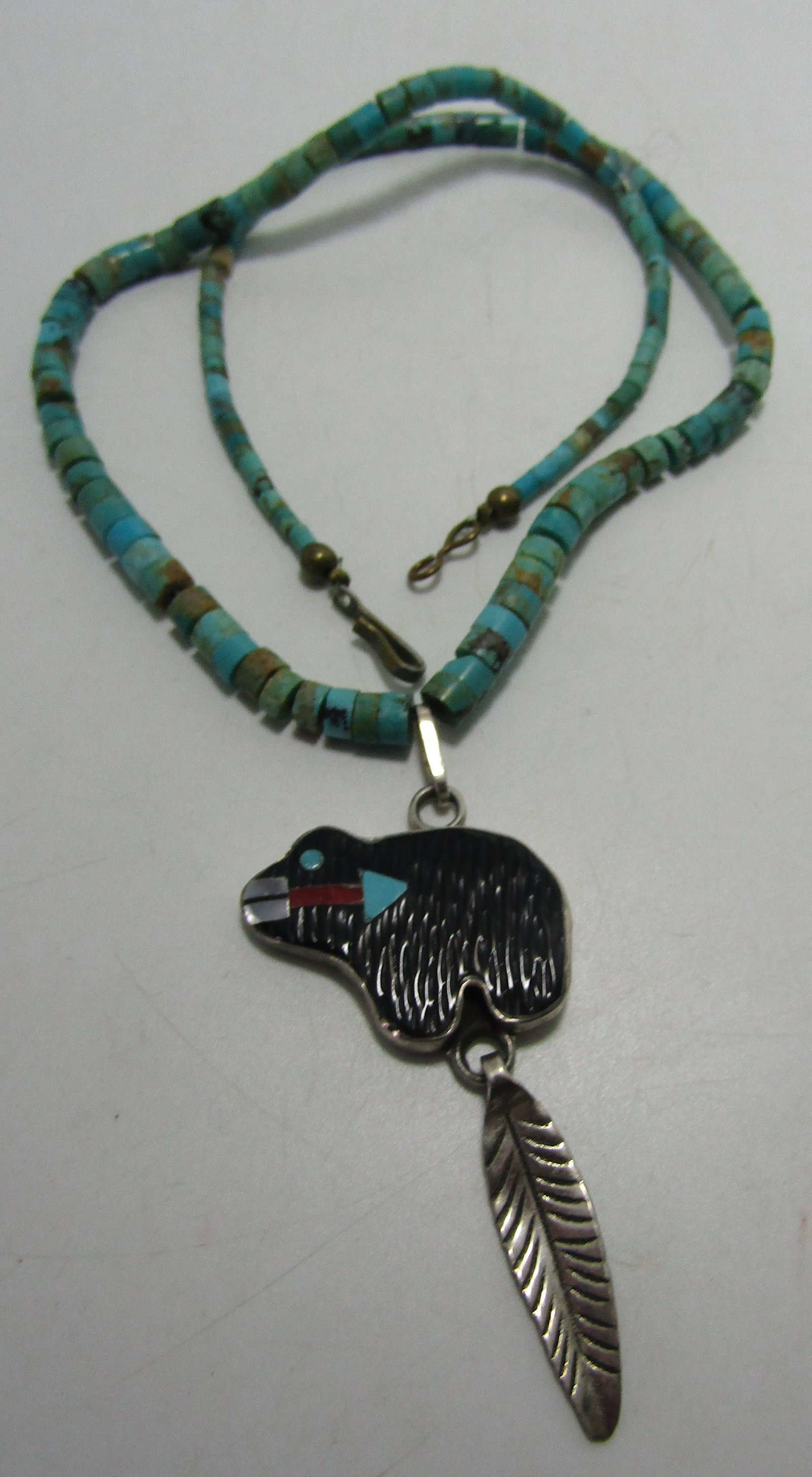 SANTO DOMINGO TURQUOISE BEAD NECKLACE BEAR STERLIN (1 of 6)