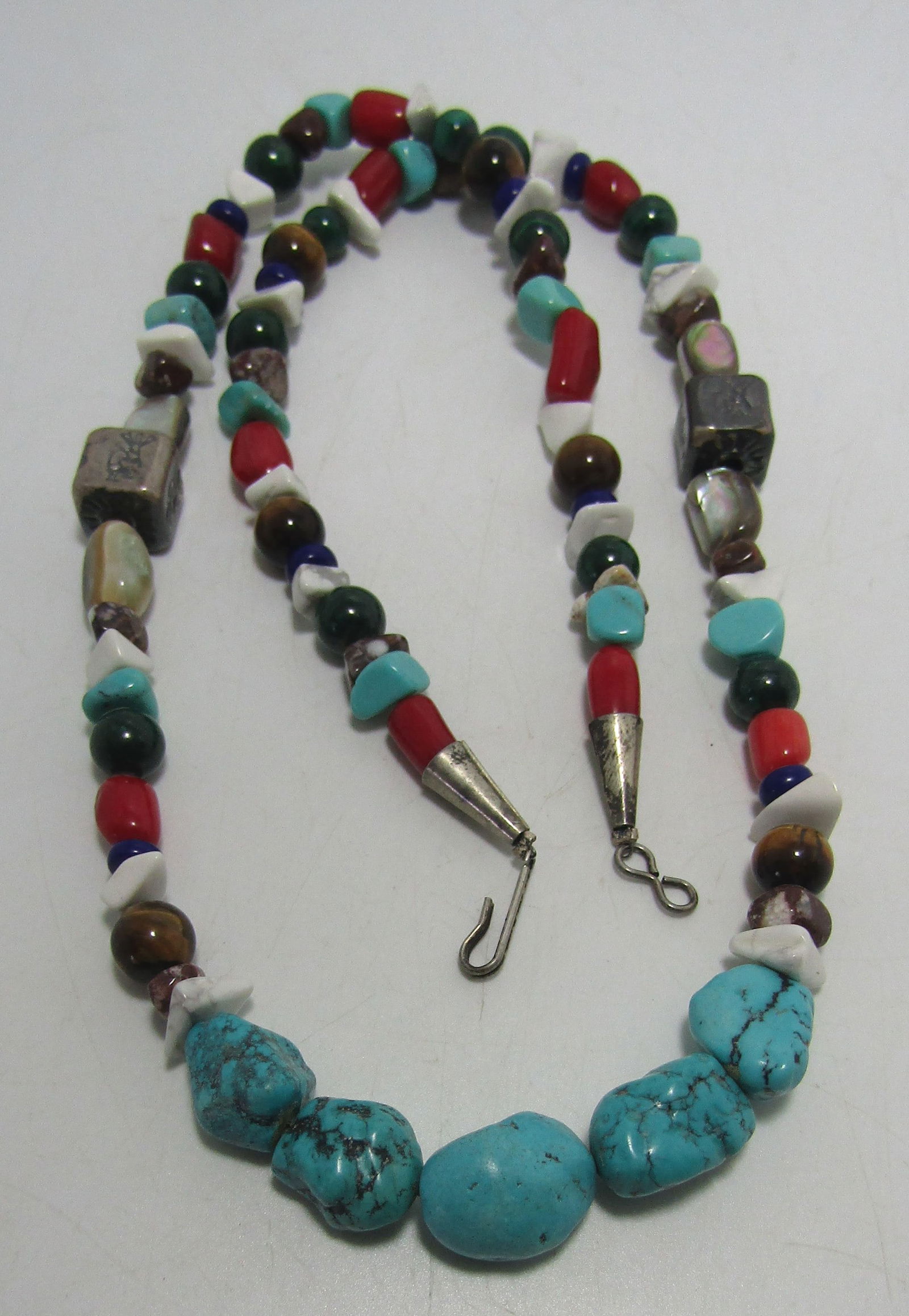 TURQUOISE MULTIGEM STERLING SILVER BEAD NECKLACE (1 of 5)