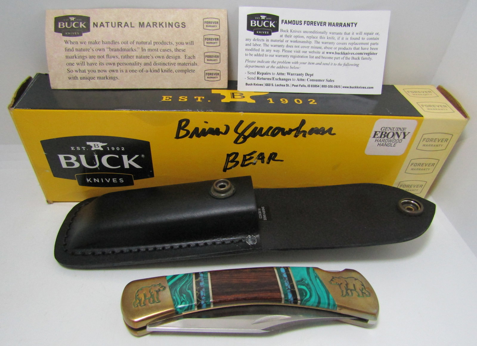 CUSTOM BRIAN YELLOWHORSE BUCK KNIFE W SHEATH & BOX (1 of 5)