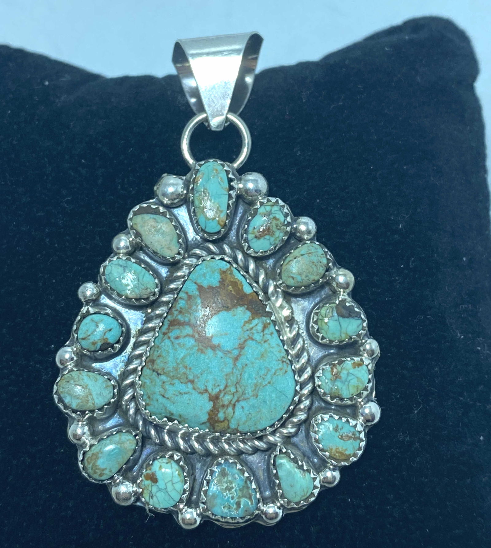 2.5" MIKE THOMAS NAVAJO TURQUOISE STERLING PENDANT (1 of 5)
