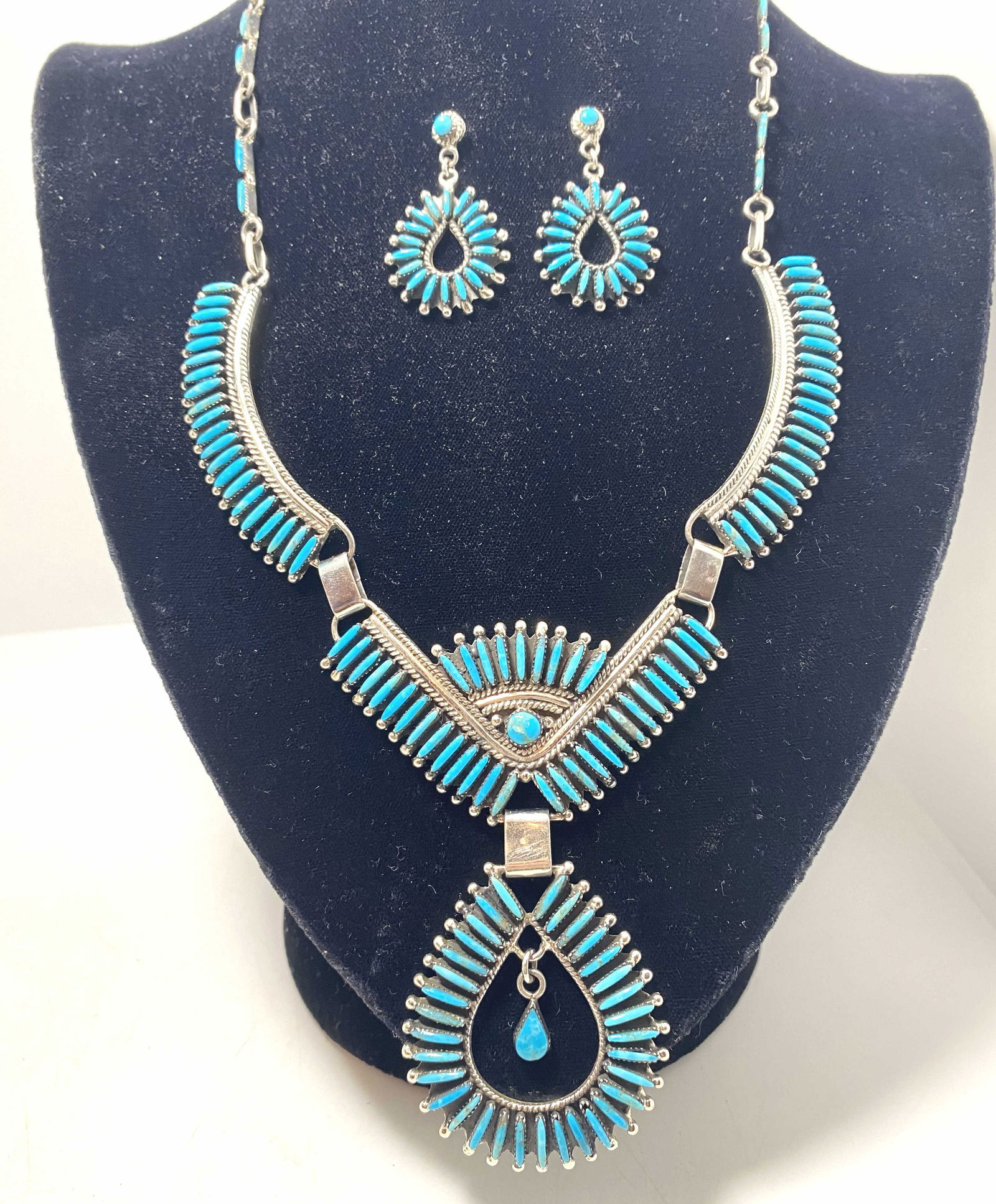 WOW STERLING ZUNI TURQUOISE NECKLACE EARRINGS (1 of 6)