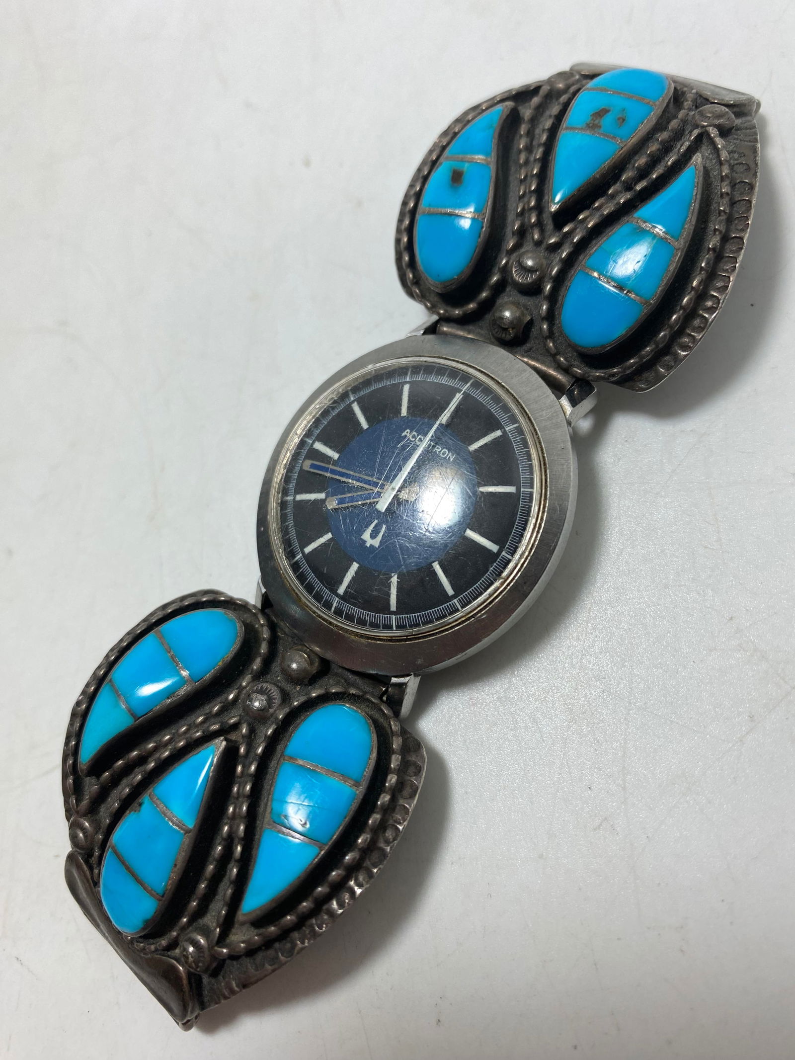 1970S "DG" STERLING TURQUOISE INLAID WATCH ENDS (1 of 7)