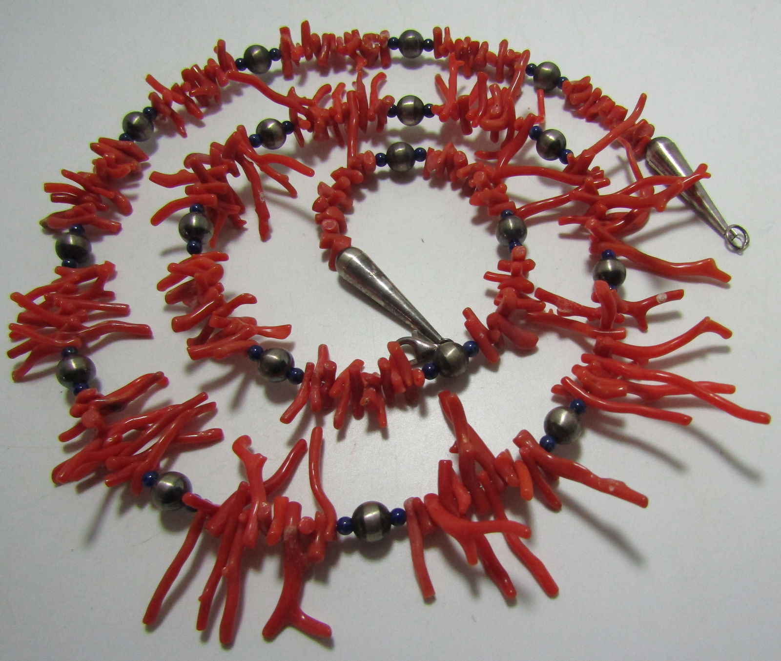 BRANCH CORAL STERLING SILVER NECKLACE LAPIS BEAD (1 of 3)