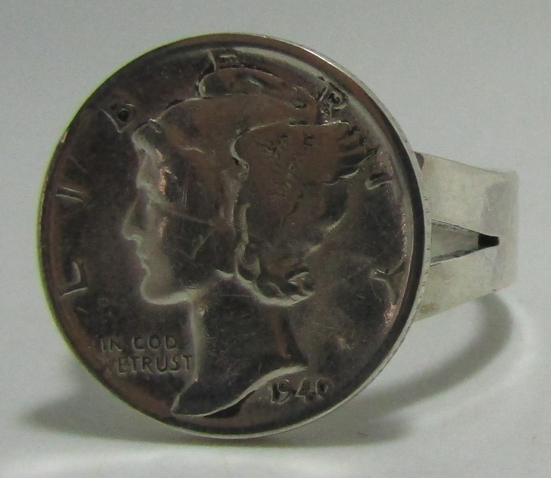 1940 MERCURY DIME RING STERLING SILVER SIZE 8 1/2 (1 of 4)