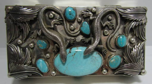 Exceptional San Felipe Native American 8 Turquoise Sterling Silver Gecko Ring Exceptional San Felipe Native American 8 Turquoise Sterling Silver Gecko Ring