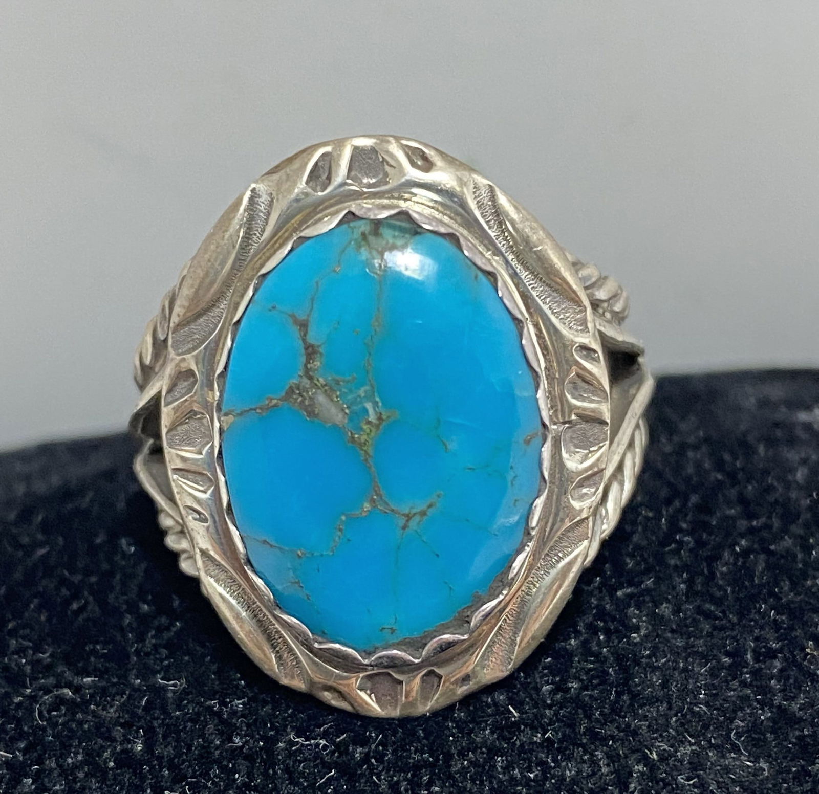 SIZE 11 HERBERT TSOSIE STERLING TURQUOISE RING (1 of 4)