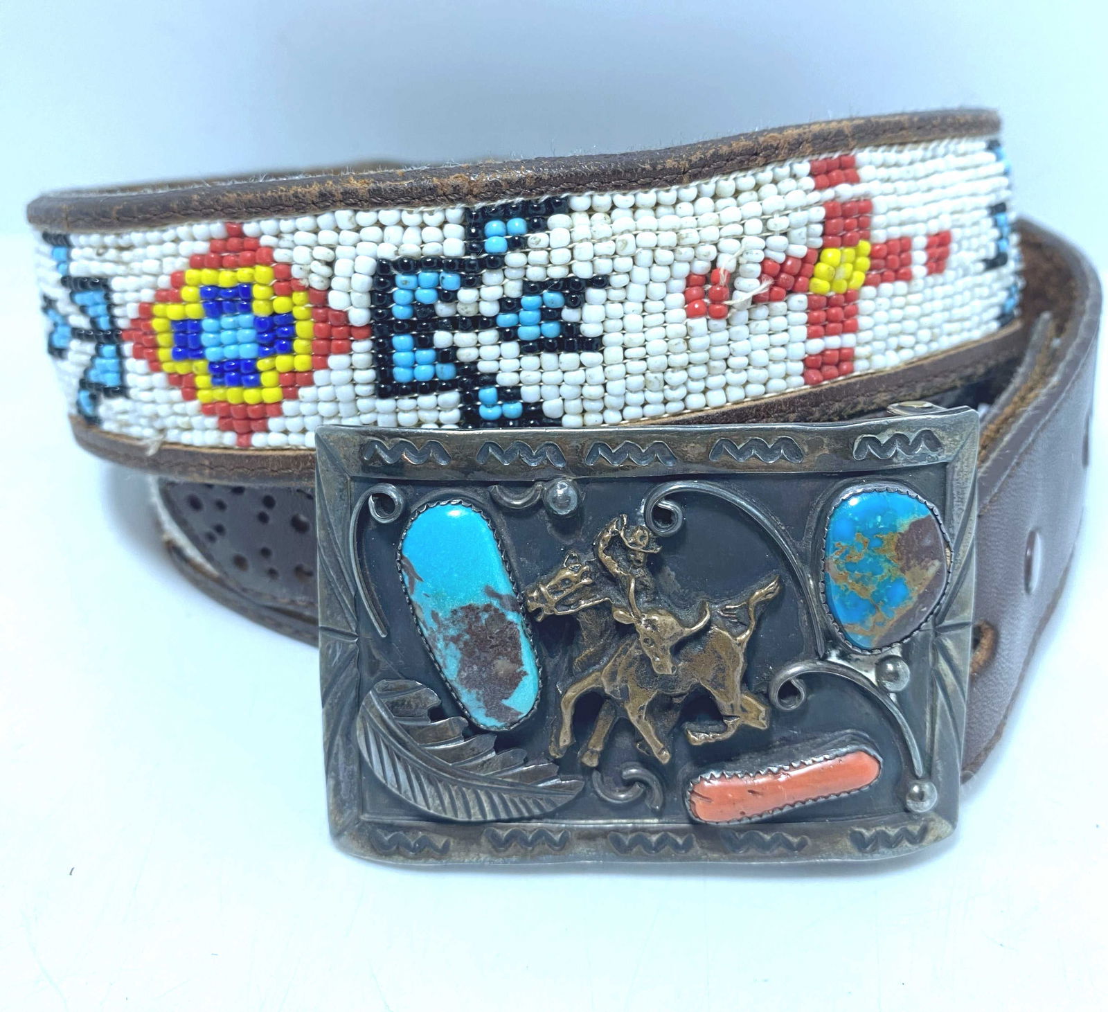 1970'S STERLING RODEO LEATHER BELT BUCKLE (1 of 14)
